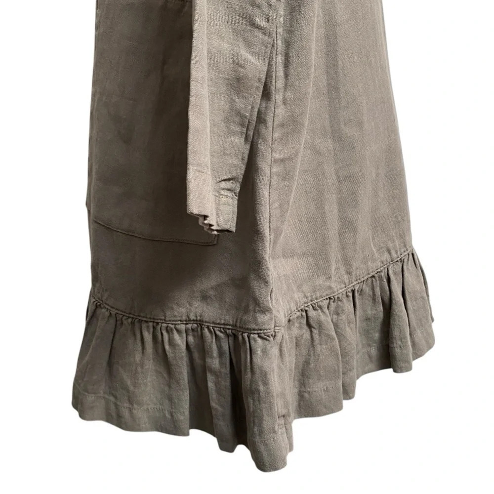 J.Jill Pure Jill Linen Open Front Ruffle Hem Cardigan Olive XS Petite - Picture 10 of 16